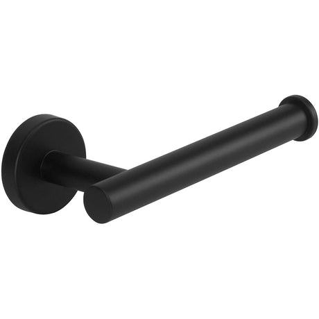 Black stainless steel toilet paper holder with single arm design