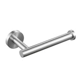 Brushed silver stainless steel toilet paper holder with single arm design