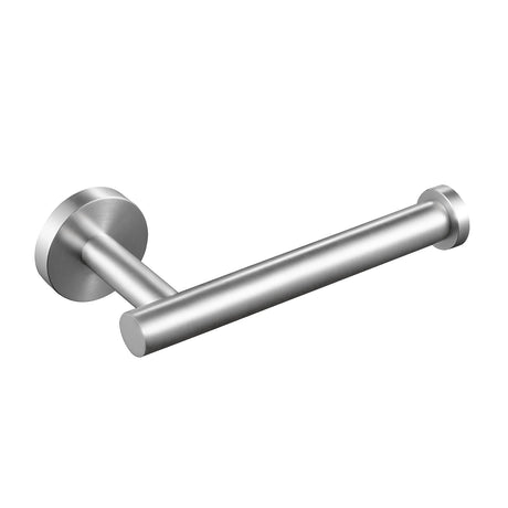 Brushed silver stainless steel toilet paper holder with single arm design