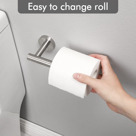 Roll holder mounted horizontally beside a bathroom vanity