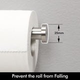 Brushed silver toilet paper holder shown at 75 by 155 by 25 mm