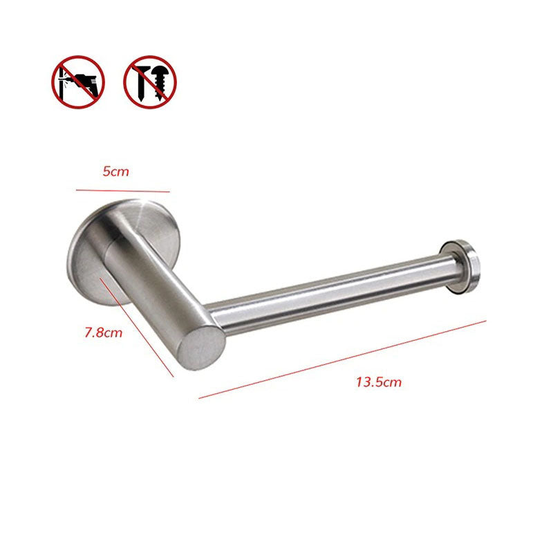 Brushed silver toilet roll holder mounted on a tiled bathroom wall