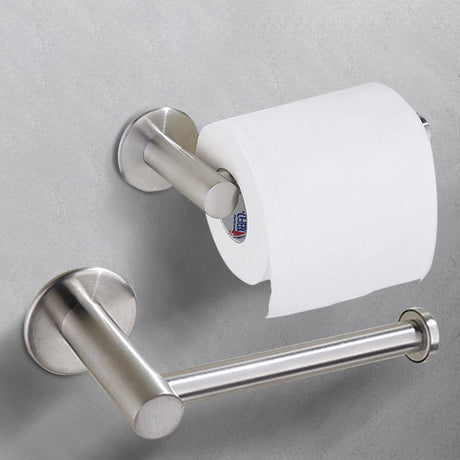 Adhesive mounting plate on the back of the toilet paper holder