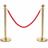 Gold queue barrier stanchion set with red velvet rope