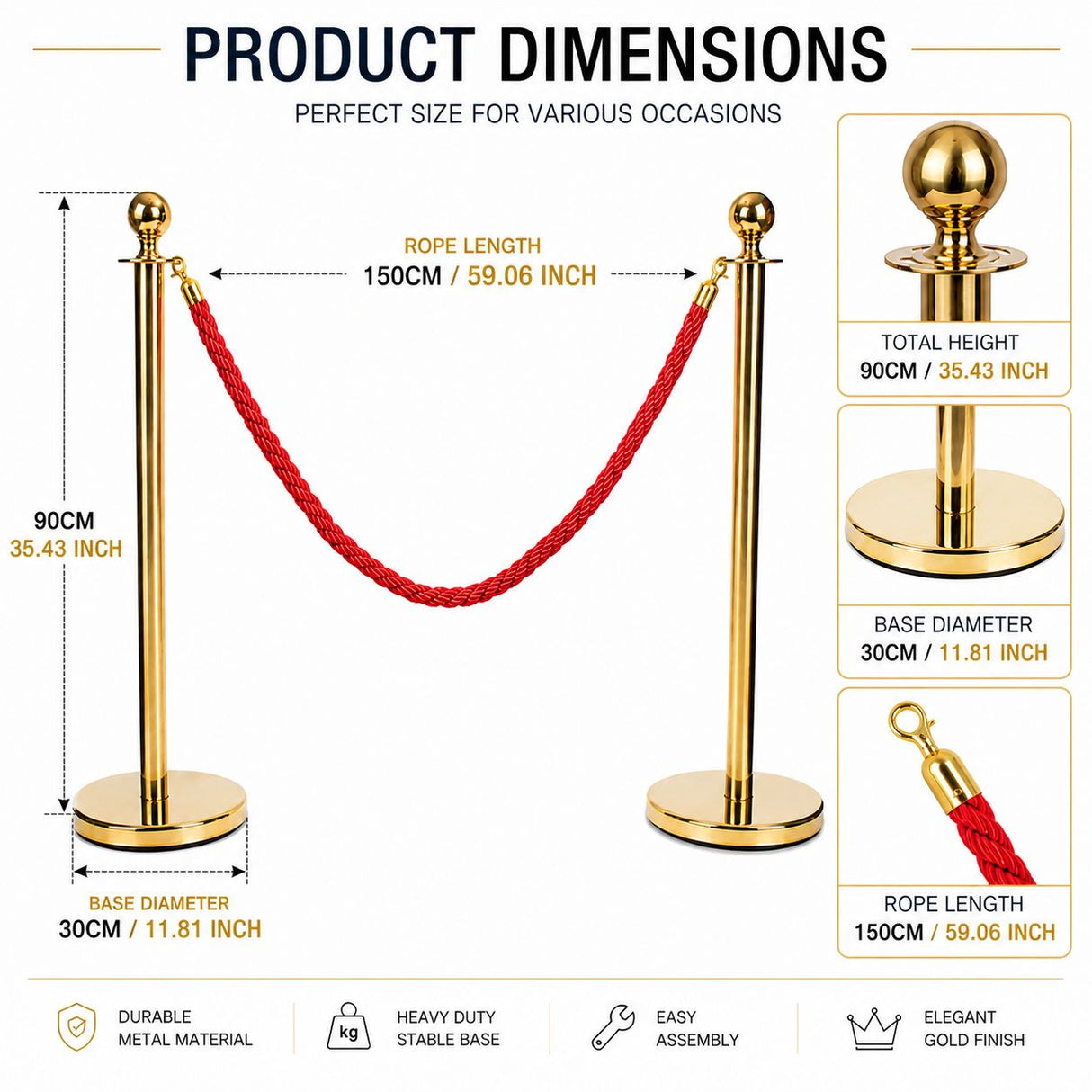 Gold stanchion post with weighted base
