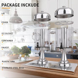 Beverage dispenser disassembled showing tank, ice chamber, stand and base