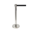 Retractable belt queue barrier with silver post and black belt