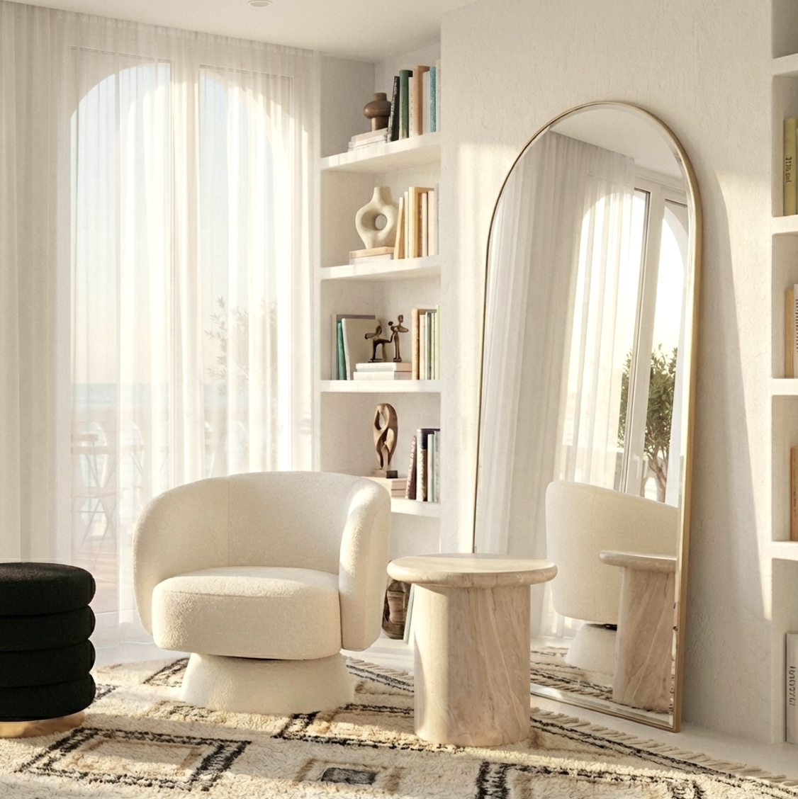 Bridalveil Swivel Armchair, Pearl White Chenille