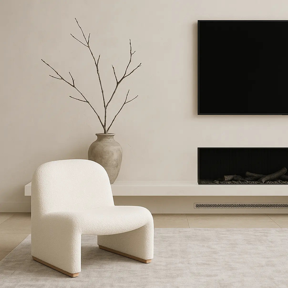 Haven Curved Boucle Armchair by Interior Ave - Sculptural White Elegance