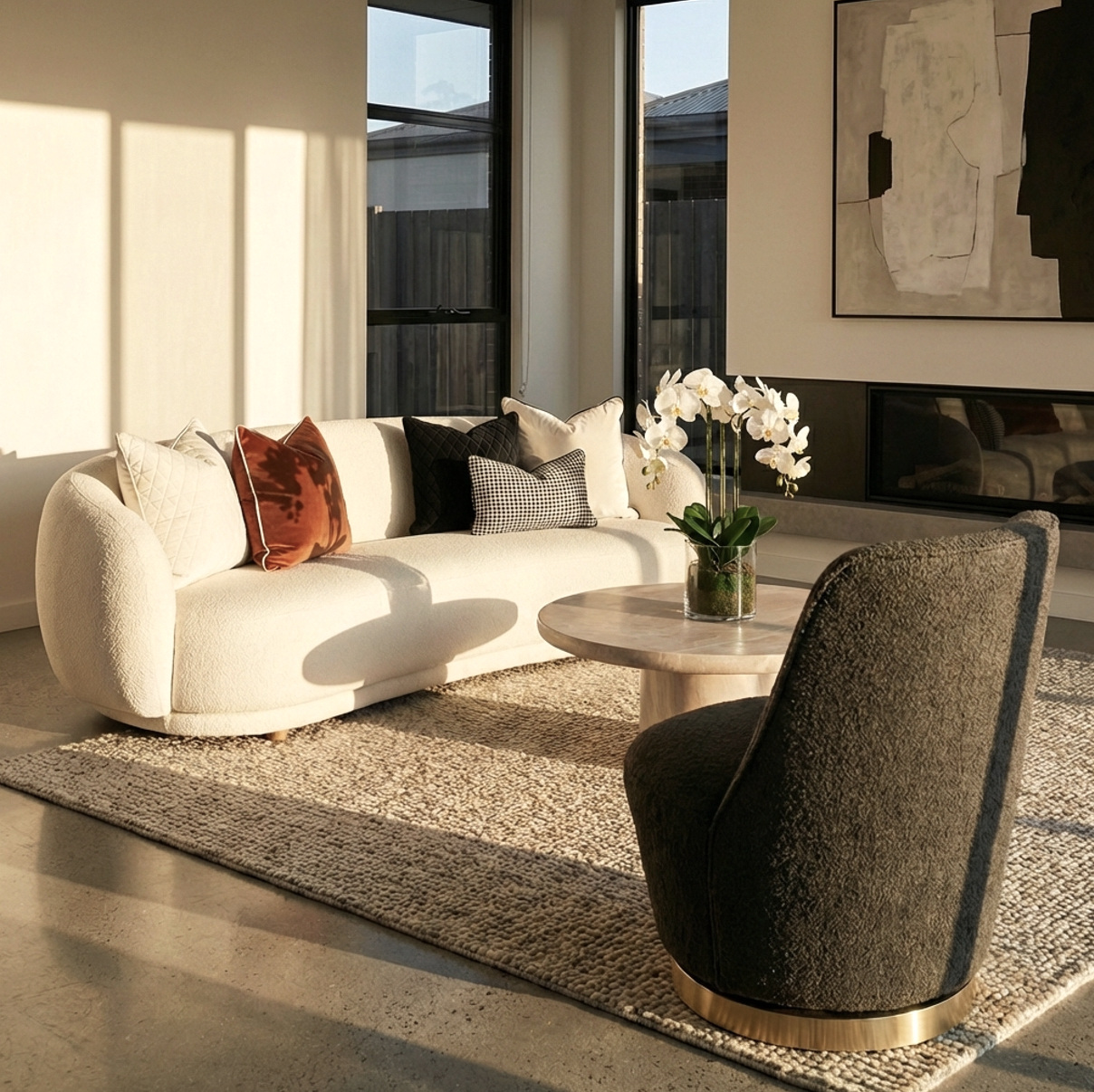 Pulpit Swivel Armchair, Charcoal Boucle