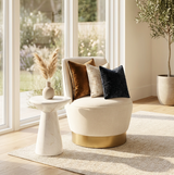 Pulpit vanilla oat tweed swivel armchair in a modern living room