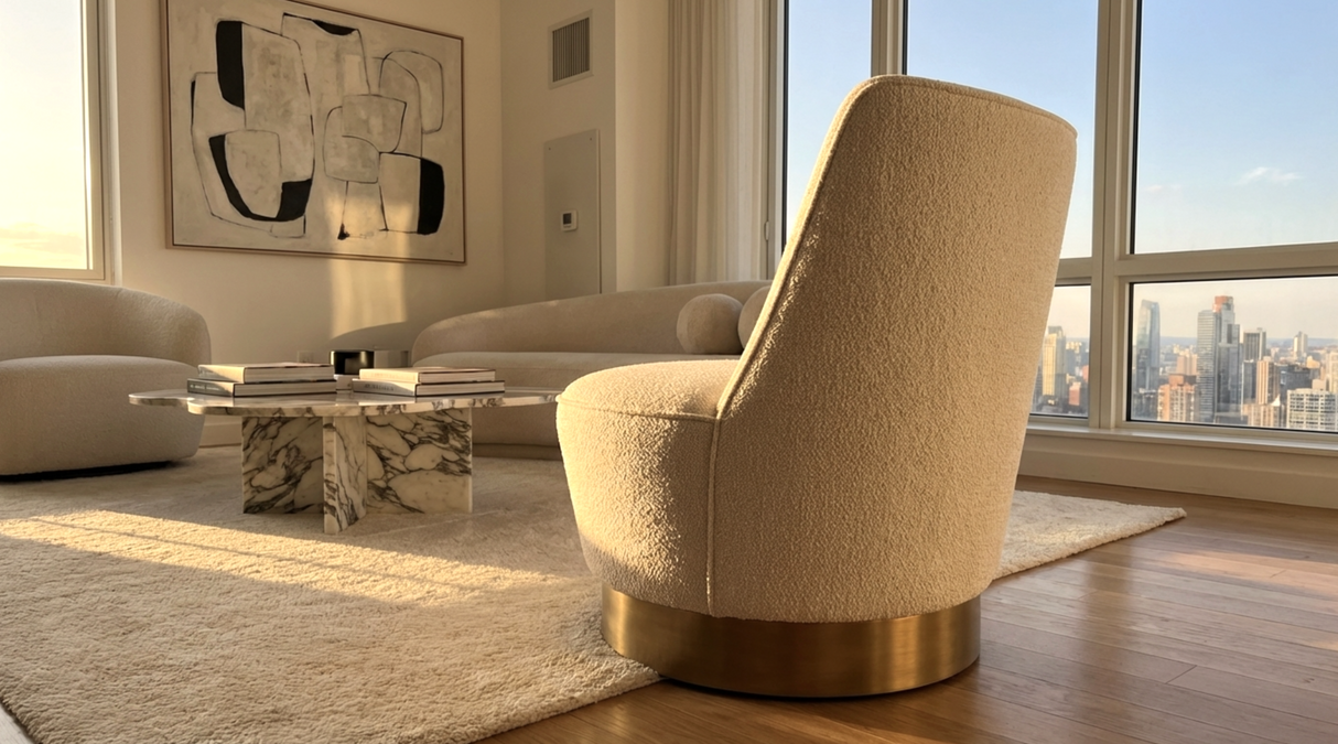 Pulpit Swivel Armchair, Vanilla Oat Tweed