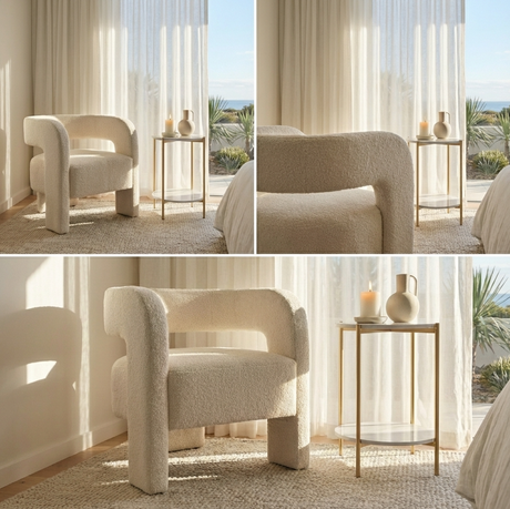 Portia Boucle Armchair, Off White, view 3