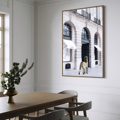 Close view of the white frame and acrylic glass finish on the Catwalk art print