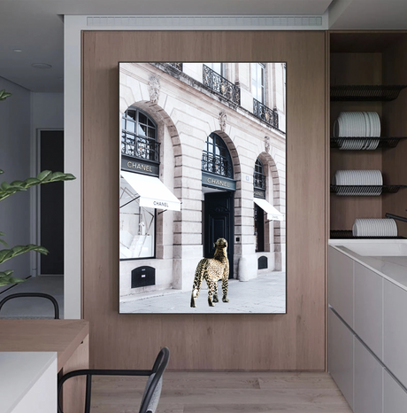 Catwalk wall art print, 90 x 60 cm, in a white frame with a wide white border