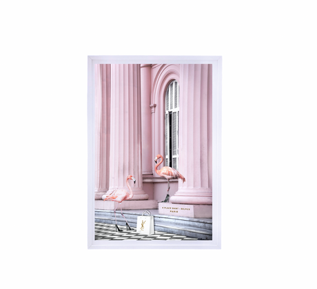 Saint Pink wall art print, 90 x 60 cm, in a white frame with a wide white border