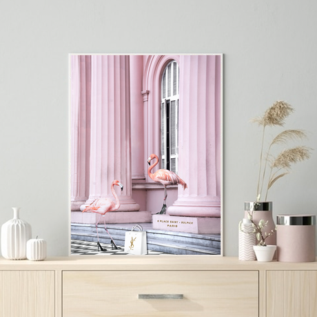 Saint Pink framed art print styled on an interior wall as a feature piece