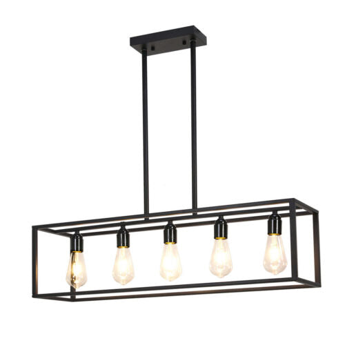 Five light industrial chandelier black iron frame