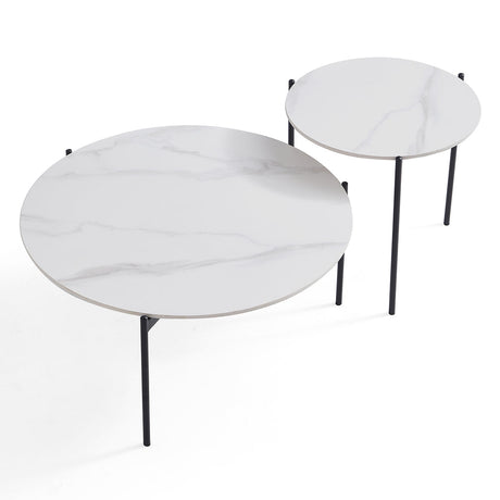 Kalorama Nesting Coffee Table 2pcs, White Marble and Black