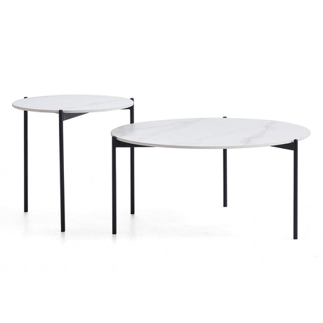 Interior Ave Bianco Nested Coffee Table Set — White Sintered Stone Marble — Allure Home Collections