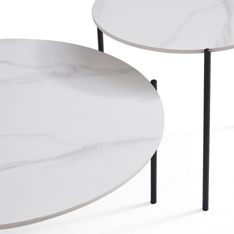 Interior Ave Bianco Nested Coffee Table Set — White Sintered Stone Marble — Allure Home Collections