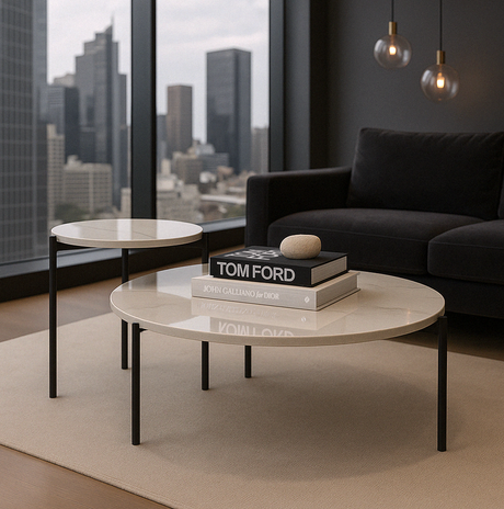 Interior Ave Bianco Nested Coffee Table Set — White Sintered Stone Marble — Allure Home Collections