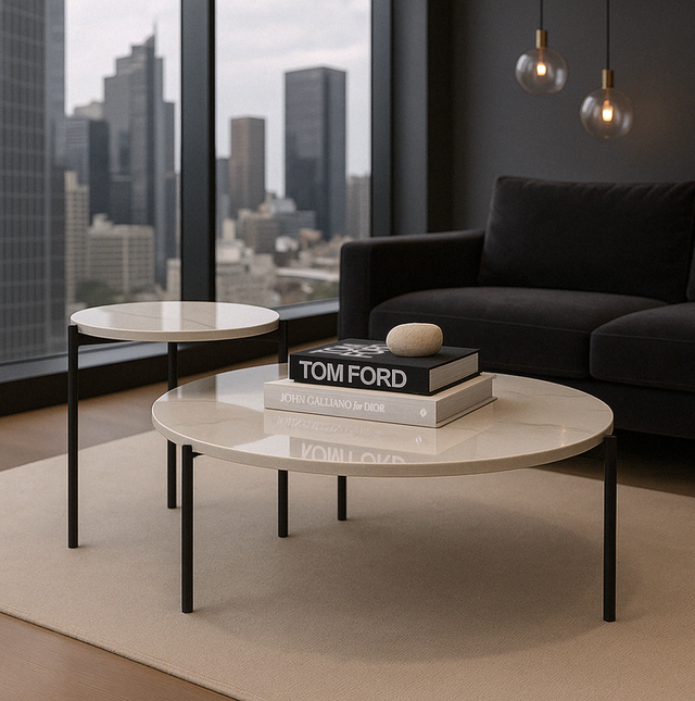 Interior Ave Bianco Nested Coffee Table Set — White Sintered Stone Marble — Allure Home Collections