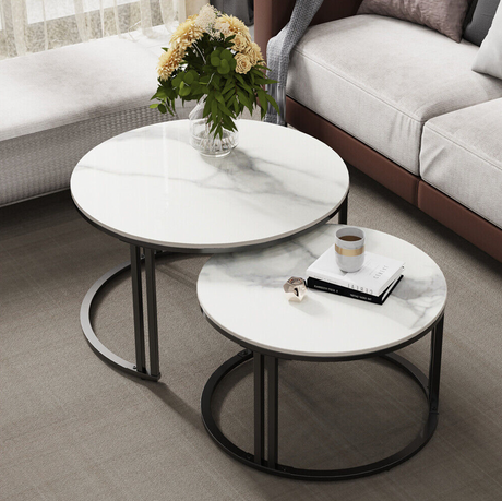 Interior Ave Premier Nested Coffee Table Set — Sintered Stone with Metal Frame — Allure Home Collections