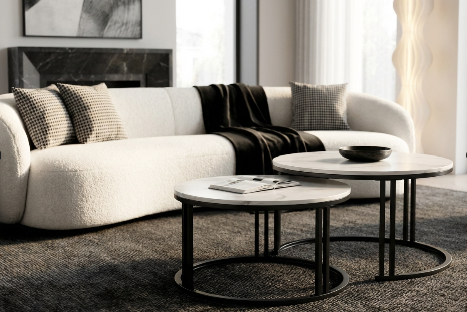 Lilydale Nesting Coffee Table 2pcs, White Marble and Black