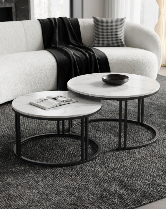 Lilydale Nesting Coffee Table 2pcs, White Marble and Black