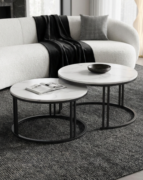 Lilydale Nesting Coffee Table 2pcs, White Marble and Black