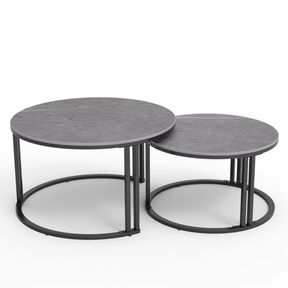Alexandra sintered stone nested coffee table set with metal frame in a living room