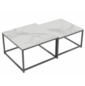 Gruyere white sintered stone square nesting coffee table 2pcs in a living room