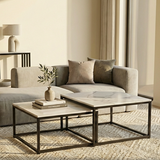 Mooroolbark white marble and black sintered stone marble coffee table in a modern living room