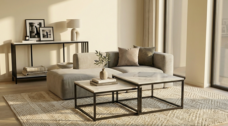 Mooroolbark Nesting Coffee Table 2pcs, White Marble and Black