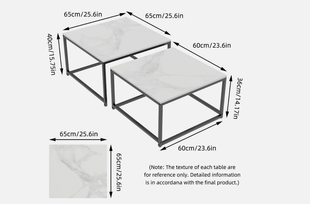 Mooroolbark Nesting Coffee Table 2pcs, White Marble and Black