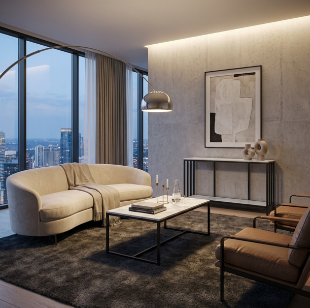 Chirnside white sintered stone marble coffee table in a modern living room