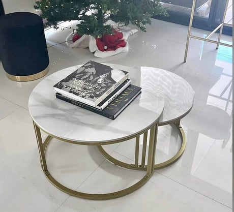 Interior Ave Premier Nested Coffee Table Set — Sintered Stone with Metal Frame — Allure Home Collections