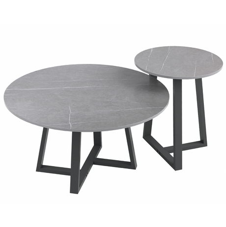 Interior Ave Broadway Two-Tier Coffee Table Set — Stone Grey Sintered Marble — Allure Home Collections