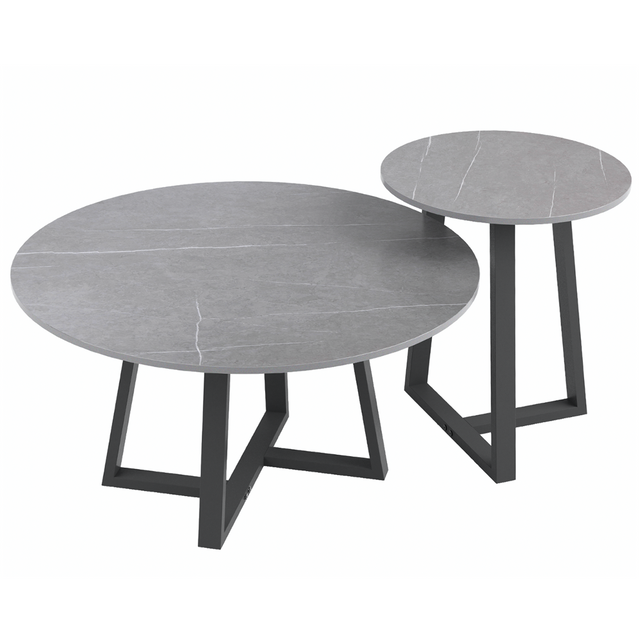 Interior Ave Broadway Two-Tier Coffee Table Set — Stone Grey Sintered Marble — Allure Home Collections