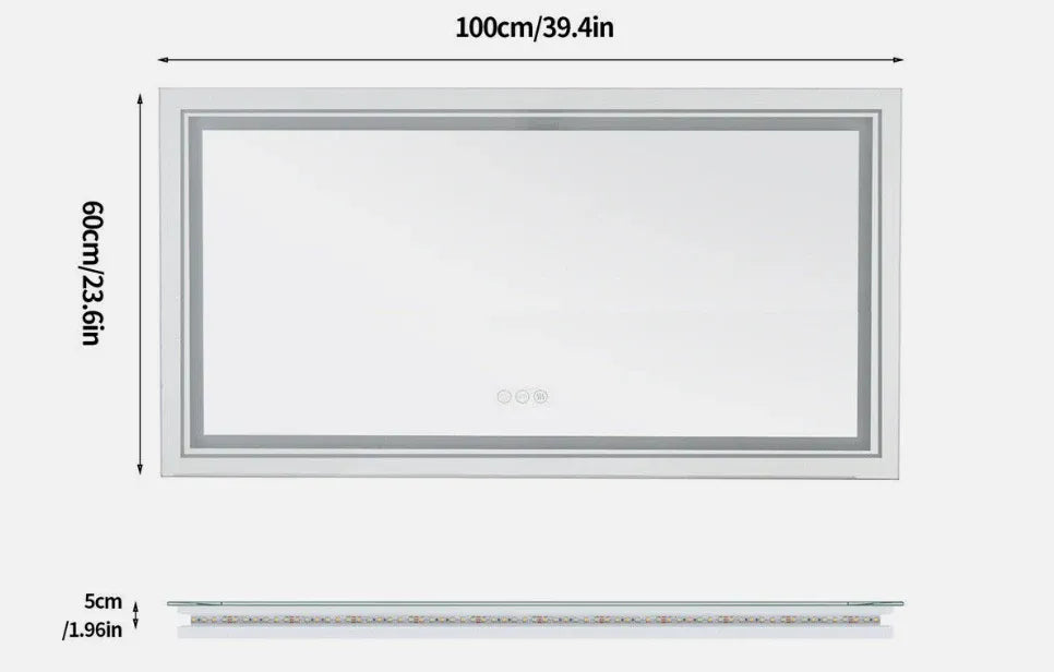 Interior Ave - LED Rectangle Frameless Salon / Bathroom Wall Mirror - 100 x 60cm