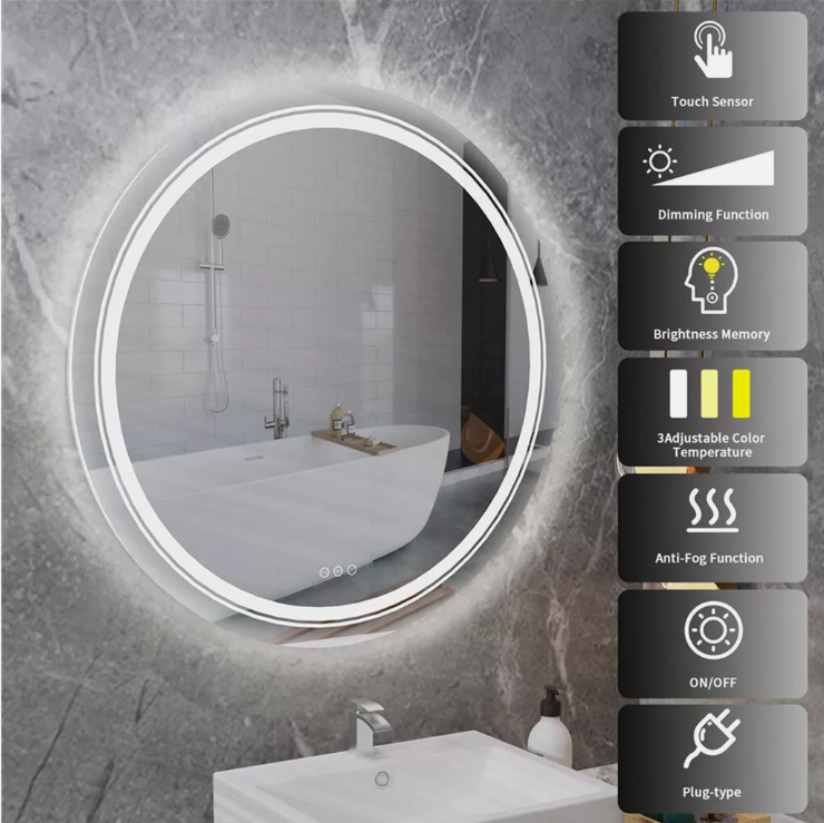 Interior Ave - LED Round Frameless Salon / Bathroom Wall Mirror - 90cm