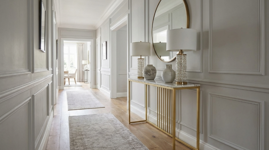 Nagambie Console Table, White Marble and Gold