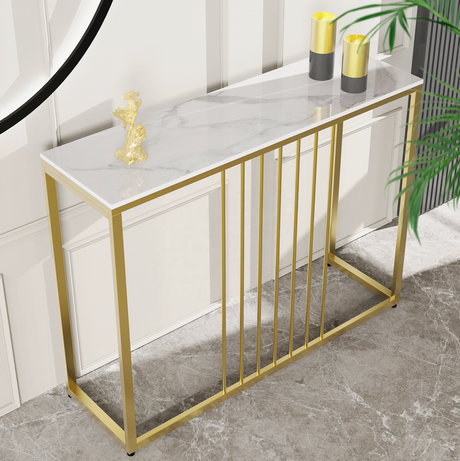 Nagambie Console Table, White Marble and Gold