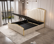 Starshine king size beige velvet bed frame with golden trim and gas lift — full view — Allure Home Collections
