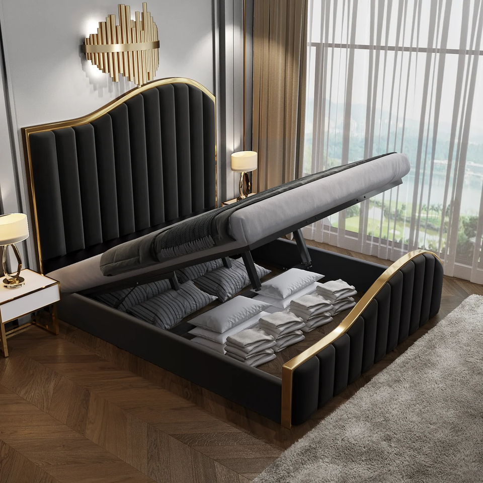 Star Shine Queen Velvet Bedframe with Storage