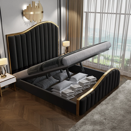 Star Shine Queen Velvet Bedframe with Storage