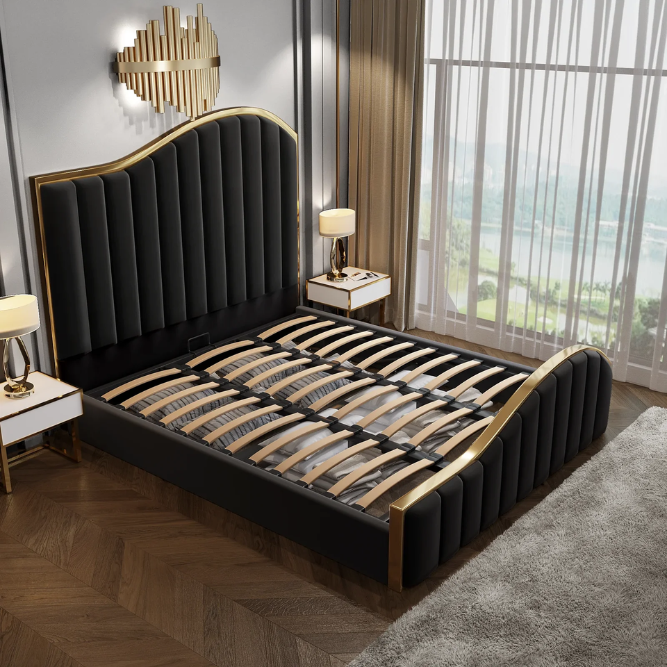 Star Shine Queen Velvet Bedframe with Storage