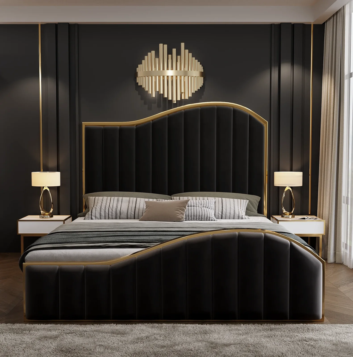 Star Shine Queen Velvet Bedframe with Storage