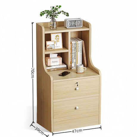 2x bedside table set light wood grain drawers metal slides bedroom furniture